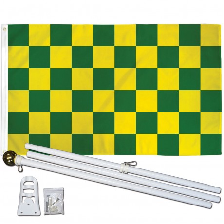Checkered Green & White 3' x 5' Polyester Flag, Pole and Mount