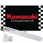 Kawasaki Black 3' x 5' Polyester Flag, Pole and Mount