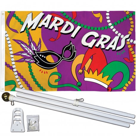 Mardi Gras Party 3' x 5' Polyester Flag, Pole and Mount