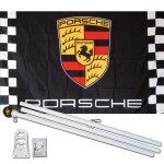 Porsche Black Checkered 3' x 5' Polyester Flag, Pole and Mount