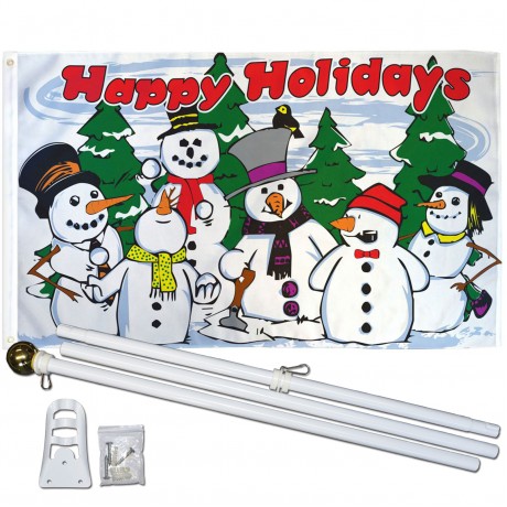 Happy Holidays Snowmen 3' x 5' Polyester Flag, Pole and Mount