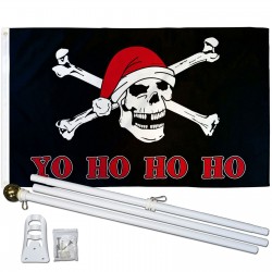 Yo Ho Ho Ho Santa Pirate 3'x 5' Polyester Flag, Pole and Mount