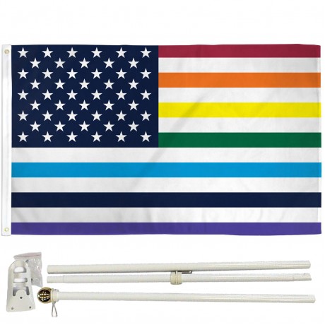 USA Old Glory Rainbow Pride 3' x 5' Polyester Flag, Pole and Mount