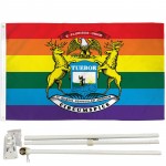 Michigan Rainbow Pride 3' x 5' Polyester Flag, Pole and Mount