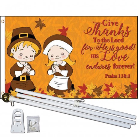 Give Thanks 3' x 5' Polyester Flag, Pole and Mount