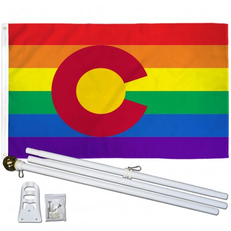 Colorado Rainbow Pride 3 'x 5' Polyester Flag, Pole and Mount
