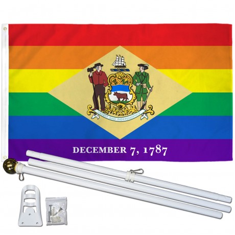 Delaware Rainbow Pride 3 'x 5' Polyester Flag, Pole and Mount