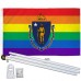 Massachusetts Rainbow Pride 3 'x 5' Polyester Flag, Pole and Mount