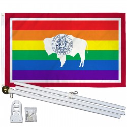 Wyoming Rainbow Pride 3 'x 5' Polyester Flag, Pole and Mount