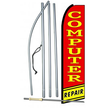 Computer Repair Red Yellow Extra Wide Swooper Flag Bundle