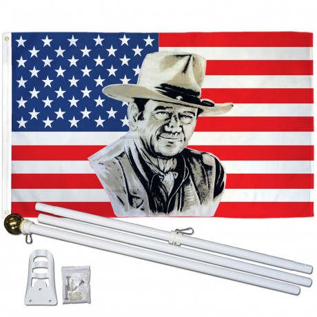 John Wayne USA 3' x 5' Polyester Flag, Pole and Mount
