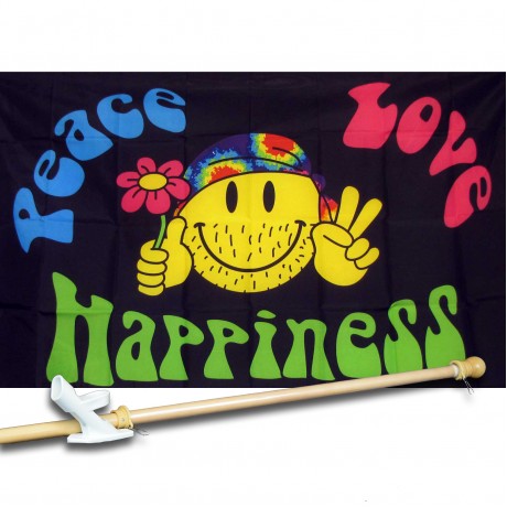 PEACE LOVE HAPPINESS 3' x 5'  Flag, Pole And Mount.