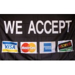 We Accept VISA Mastercard AMX Discover Black 3' x 5' Polyester Flag