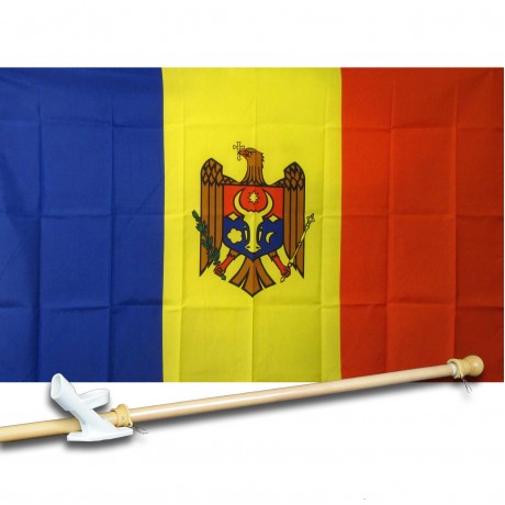 MOLDOVA COUNTRY 3' x 5'  Flag, Pole And Mount.