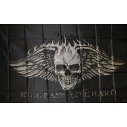 Skull, Wings, Ride Fast Live Hard 3'x 5' Flag