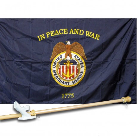 United States Merchant Marine 3' x 5' Nylon Flag, Pole and Mount