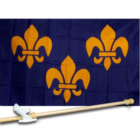 FRANCE  FLEUR DE LIS 3' x 5'  Flag, Pole And Mount.