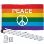 Rainbow Peace Sign 3' x 5' Polyester Flag, Pole and Mount