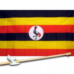 UGANDA COUNTRY 3' x 5'  Flag, Pole And Mount.