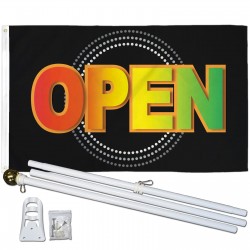 Open Neon 3' x 5' Polyester Flag, Pole and Mount