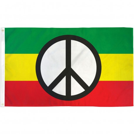PEACE SIGN ON RASTA FLAG POLY 3' X 5' FLAG
