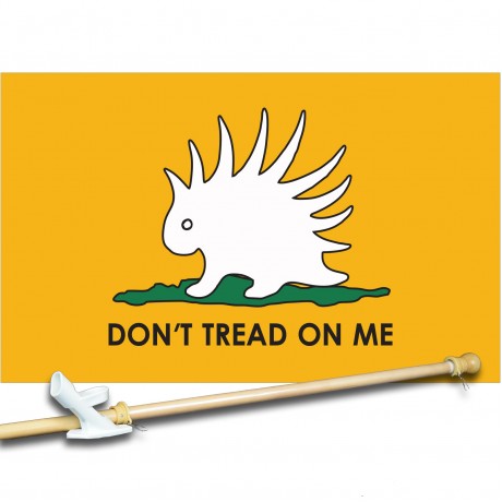 PORCUPINE DONT TREAD ON ME YELLOW 3' x 5'  Flag, Pole And Mount.
