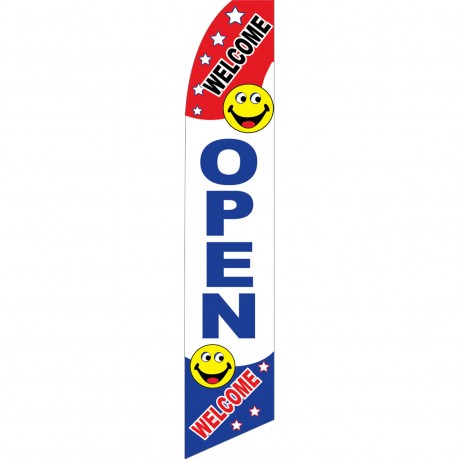 Open Welcome Smiley Face Swooper Flag