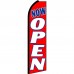 Now Open Red White Blue Extra Wide Swooper Flag