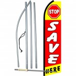 Stop Save Here Red Extra Wide Swooper Flag Bundle