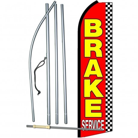 Brake Service Red Checkered Extra Wide Swooper Flag Bundle