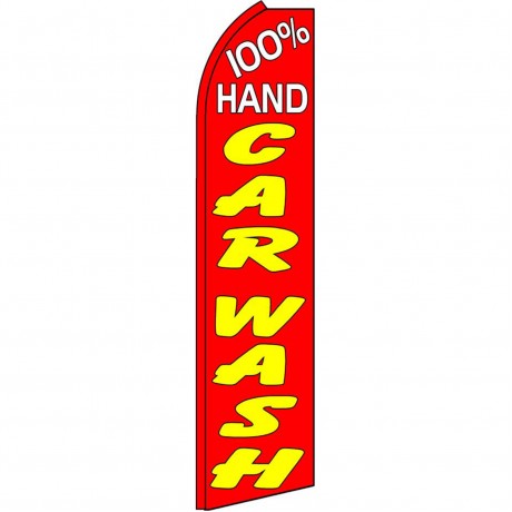 100% Hand Car Wash Red Yellow Extra Wide Swooper Flag