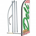 Deli White Checkered Extra Wide Swooper Flag Bundle