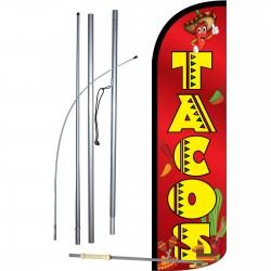 Tacos Red Extra Wide Windless Swooper Flag Bundle