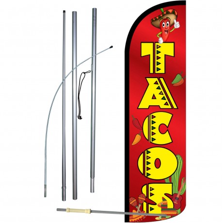 Tacos Red Extra Wide Windless Swooper Flag Bundle