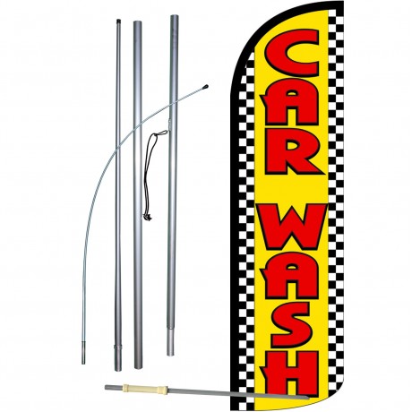 Car Wash Yellow Checker Extra Wide Windless Swooper Flag Bundle