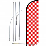 Checkered Red & White Extra Wide Windless Swooper Flag Bundle