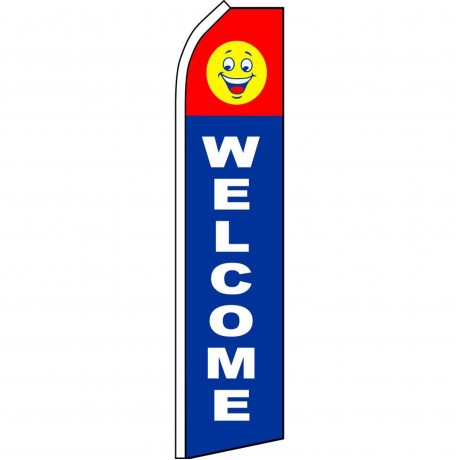 Welcome Blue Smiley Swooper Flag